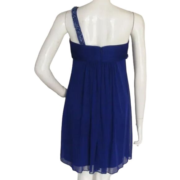 CACHE Evening Dress, XS/S, Blue, Mini, 1 strap, Beaded/Loose, Chiffon - Picture 6 of 11